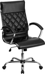High Back Designer Black Leather Executive Swivel Office Chair with Chrome Base