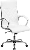 High Back Designer White Leather Executive Swivel Office Chair with Chrome Base