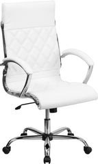 High Back Designer White Leather Executive Swivel Office Chair with Chrome Base