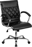 Mid-Back Designer Black Leather Executive Swivel Office Chair with Chrome Base