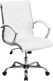 Mid-Back Designer White Leather Executive Swivel Office Chair with Chrome Base