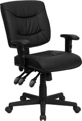Low Back Black Leather Multi-Functional Swivel Task Chair with Height Adjustable Arms