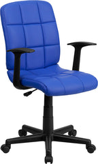Mid-Back Blue Quilted Vinyl Swivel Task Chair with Nylon Arms