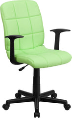 Mid-Back Green Quilted Vinyl Swivel Task Chair with Nylon Arms