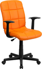 Mid-Back Orange Quilted Vinyl Swivel Task Chair with Nylon Arms