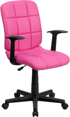 Mid-Back Pink Quilted Vinyl Swivel Task Chair with Nylon Arms