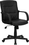 Mid-Back Black Leather Swivel Task Chair with Nylon Arms