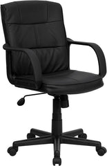 Mid-Back Black Leather Swivel Task Chair with Nylon Arms