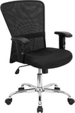 Mid-Back Black Mesh Contemporary Swivel Task Chair with Chrome Base and Height Adjustable Arms