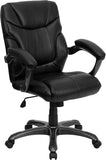 Mid-Back Black Leather Overstuffed Swivel Task Chair