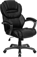 High Back Black Leather Executive Swivel Office Chair with Leather Padded Loop Arms
