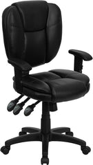 Mid-Back Black Leather Multi-Functional Ergonomic Swivel Task Chair with Height Adjustable Arms