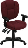 Mid-Back Burgundy Fabric Multi-Functional Ergonomic Swivel Task Chair with Height Adjustable Arms