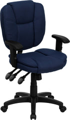 Mid-Back Navy Blue Fabric Multi-Functional Ergonomic Swivel Task Chair with Height Adjustable Arms
