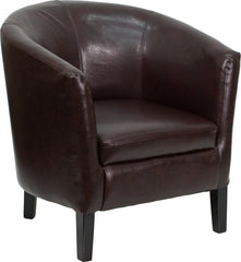 Brown Leather Barrel Shaped Guest Chair