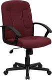 Mid-Back Burgundy Fabric Executive Swivel Office Chair with Nylon Arms