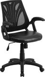Mid-Back Black Mesh Swivel Task Chair with Leather Padded Seat
