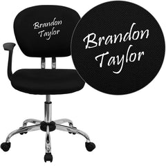 Personalized Mid-Back Black Mesh Swivel Task Chair with Chrome Base and Arms