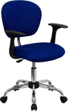 Mid-Back Blue Mesh Swivel Task Chair with Chrome Base and Arms