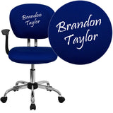 Personalized Mid-Back Blue Mesh Swivel Task Chair with Chrome Base and Arms