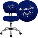 Personalized Mid-Back Blue Mesh Swivel Task Chair with Chrome Base