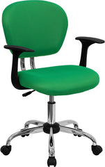 Mid-Back Bright Green Mesh Swivel Task Chair with Chrome Base and Arms
