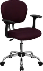 Mid-Back Burgundy Mesh Swivel Task Chair with Chrome Base and Arms