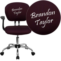 Personalized Mid-Back Burgundy Mesh Swivel Task Chair with Chrome Base and Arms