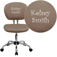 Personalized Mid-Back Coffee Brown Mesh Swivel Task Chair with Chrome Base