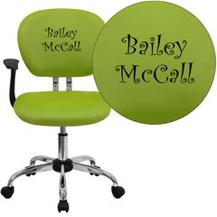 Personalized Mid-Back Apple Green Mesh Swivel Task Chair with Chrome Base and Arms