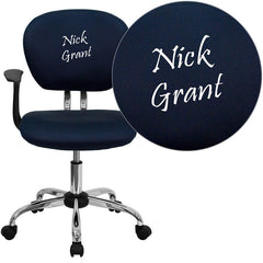 Personalized Mid-Back Navy Mesh Swivel Task Chair with Chrome Base and Arms