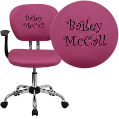 Personalized Mid-Back Pink Mesh Swivel Task Chair with Chrome Base and Arms