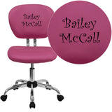 Personalized Mid-Back Pink Mesh Swivel Task Chair with Chrome Base