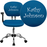 Personalized Mid-Back Turquoise Mesh Swivel Task Chair with Chrome Base and Arms