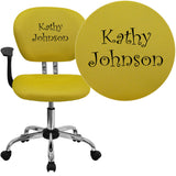 Personalized Mid-Back Yellow Mesh Swivel Task Chair with Chrome Base and Arms