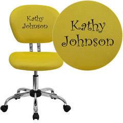 Personalized Mid-Back Yellow Mesh Swivel Task Chair with Chrome Base