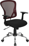 Mid-Back Burgundy Mesh Swivel Task Chair with Black Mesh Padded Seat and Chrome Base