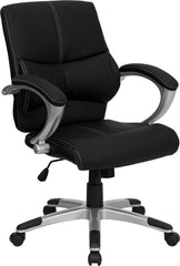 Mid-Back Black Leather Contemporary Swivel Manager's Chair