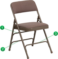 HERCULES Series Curved Triple Braced & Double Hinged Beige Fabric Upholstered Metal Folding Chair
