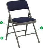 HERCULES Series Curved Triple Braced & Double Hinged Navy Fabric Upholstered Metal Folding Chair