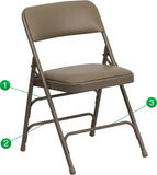 HERCULES Series Curved Triple Braced & Double Hinged Beige Vinyl Upholstered Metal Folding Chair