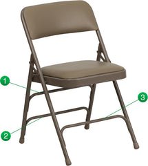 HERCULES Series Curved Triple Braced & Double Hinged Beige Vinyl Upholstered Metal Folding Chair