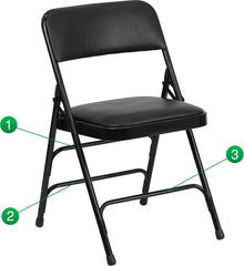 HERCULES Series Curved Triple Braced & Double Hinged Black Vinyl Upholstered Metal Folding Chair