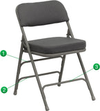 HERCULES Series Premium Curved Triple Braced & Double Hinged Gray Fabric Upholstered Metal Folding Chair