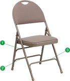 HERCULES Series Extra Large Ultra-Premium Triple Braced Beige Fabric Metal Folding Chair with Easy-Carry Handle