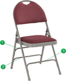 HERCULES Series Extra Large Ultra-Premium Triple Braced Burgundy Fabric Metal Folding Chair with Easy-Carry Handle