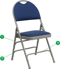 HERCULES Series Extra Large Ultra-Premium Triple Braced Navy Fabric Metal Folding Chair with Easy-Carry Handle