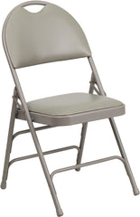 HERCULES Series Extra Large Ultra-Premium Triple Braced Gray Vinyl Metal Folding Chair with Easy-Carry Handle