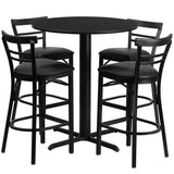 24'' Round Black Laminate Table Set with 4 Ladder Back Metal Bar Stools - Black Vinyl Seat