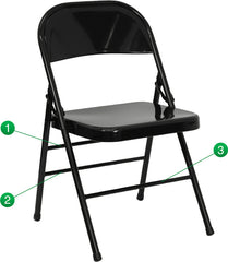 HERCULES Series Triple Braced & Double Hinged Black Metal Folding Chair